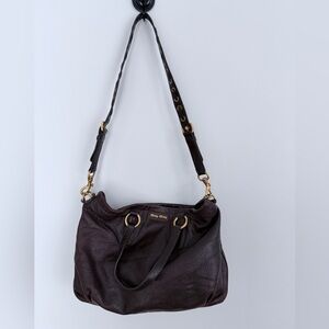 Miu Miu Hobo Leather Brown Studded Shoulder Bag